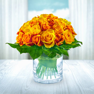 bouquet compatto rose gialle-arancio vecchio m